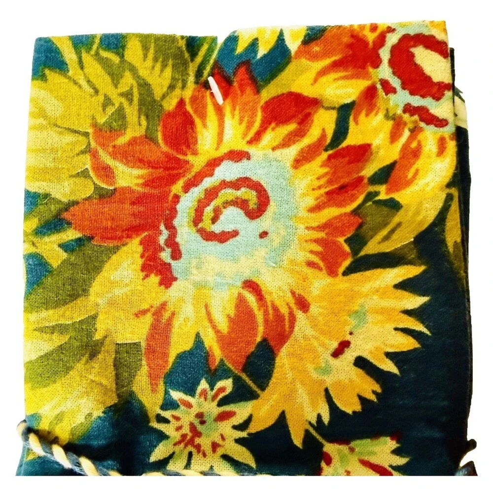 April Cornell MARGUERITE Blue Yellow Floral Cotton Napkins 16x16